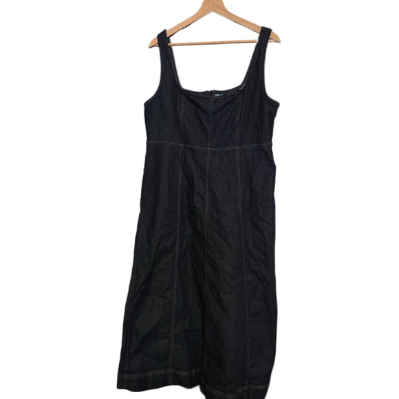 Old Navy Fit & Flare Sleeveless Square Neck Denim Midi Dress in Dark Rinse LARGE - Picture 5 of 13